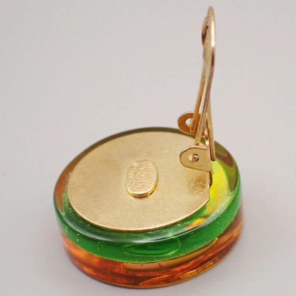 CHANEL CC Holographic Aurora Round Button Earrings 97A Clip-On Vintage - Picture 9 of 10